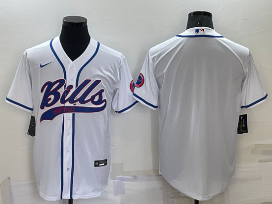 Men's Buffalo Bills Blank White Cool Base Stitched Baseball Jersey